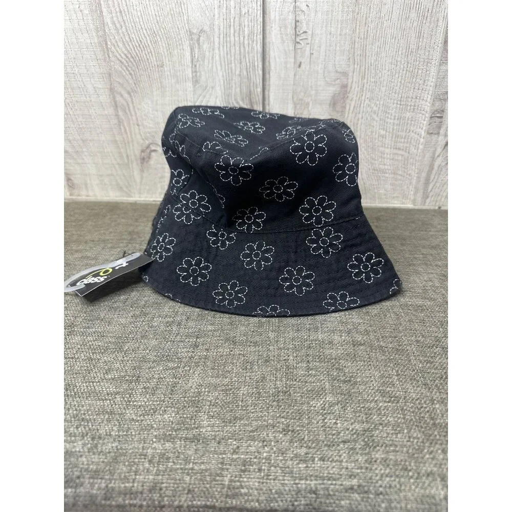 Art Class Black Embroidered Floral Bucket Hat 100% Cotton Lightweight All Season - Picture 1 of 4
